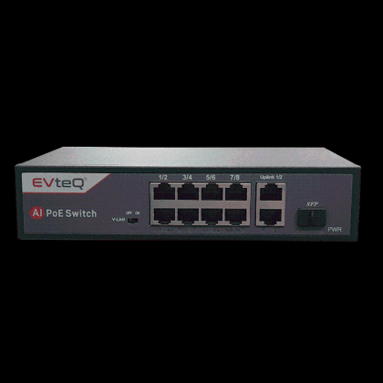 EVTEQ EV08G2UG1S 11 Port Gigabit PoE Switch with 8 PoE Ports, 2 Gigabit Uplink Ports & 1 SFP Slot, 10/100/1000 Mbps, IEEE 802.3af/at, Plug & Play