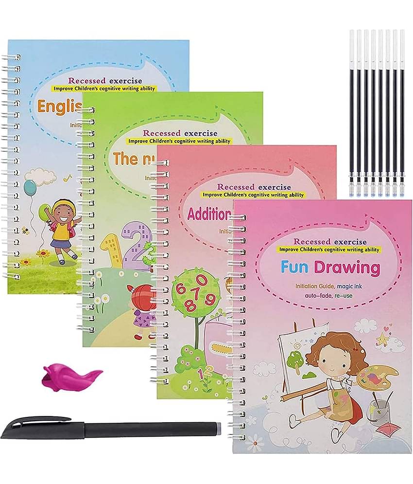 RAMDEV ENTERPRISE 4 PCS Magic Practice Copybook for Kids, Handwriting English Reusable Magical Practice Copy Books for Kids Tracing Book Letter Writing Book.