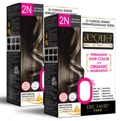 Aequo Organic Cream Hair Color for Women 2N Blackish Brown 170ml- Pack of 2 | Natural Hair Colour for Women | PPD & Ammonia Free Organic Hair Colour Aequo Organic Cream Hair Color for Women 2N Blackish Brown 170ml- Pack of 2 | Natural Hair Colour for Wom