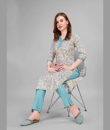 Women Basket Cotton Blend Printed Kurti With Pants Women's Stitched Salwar Suit - Pink ( Pack of 1 )