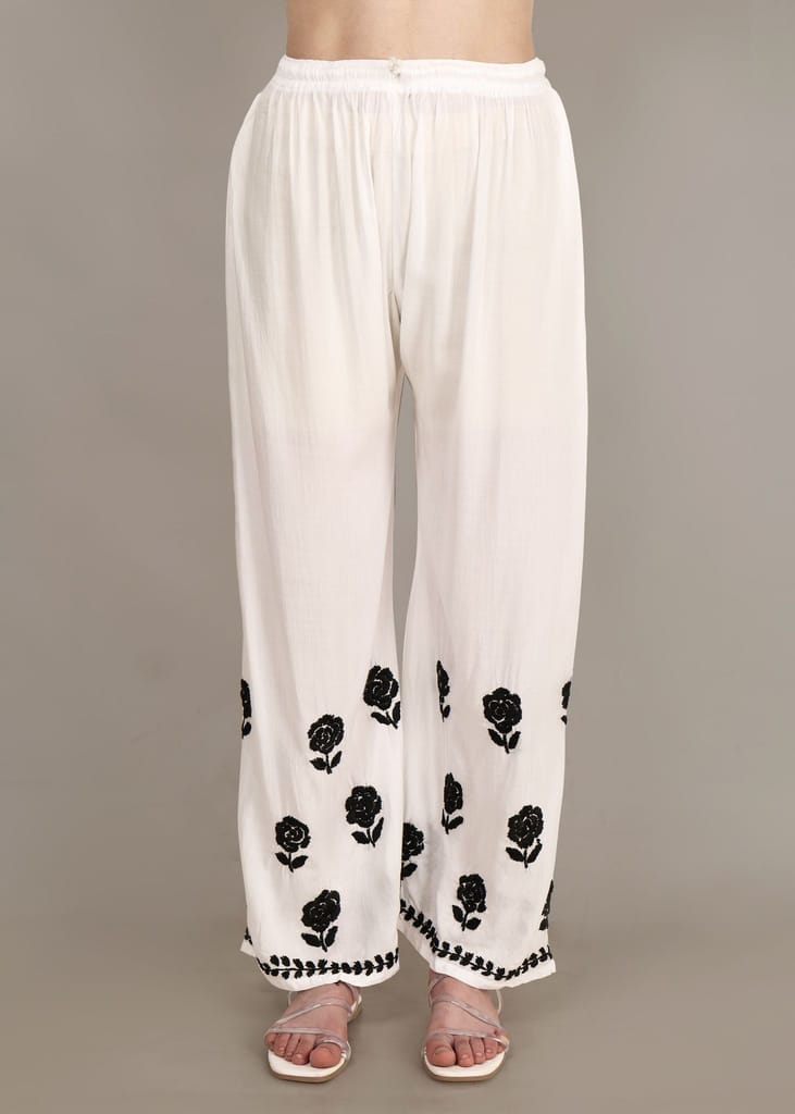 Pure Modal White & Black Hand Embroidered Lucknow Chikankari Kurta Plazzo set