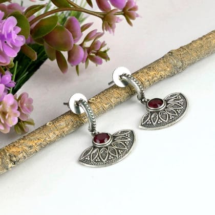 Silver Toned Oxidised Jhumka | Sarichka-Red