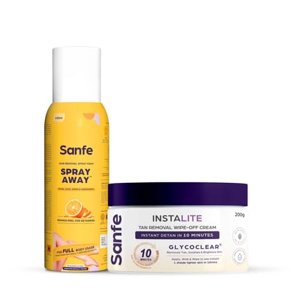 Sanfe Clean & Detan Kit | For Arms & Legs | Sanfe Hair Removal Spray  & Sanfe Instalite Wipe-off Body Cream| For Men Sanfe Clean & Detan Kit | For Arms & Legs | Sanfe Hair Removal Spray  & Sanfe Instalite Wipe-off Body Cream| For Men - Default Title