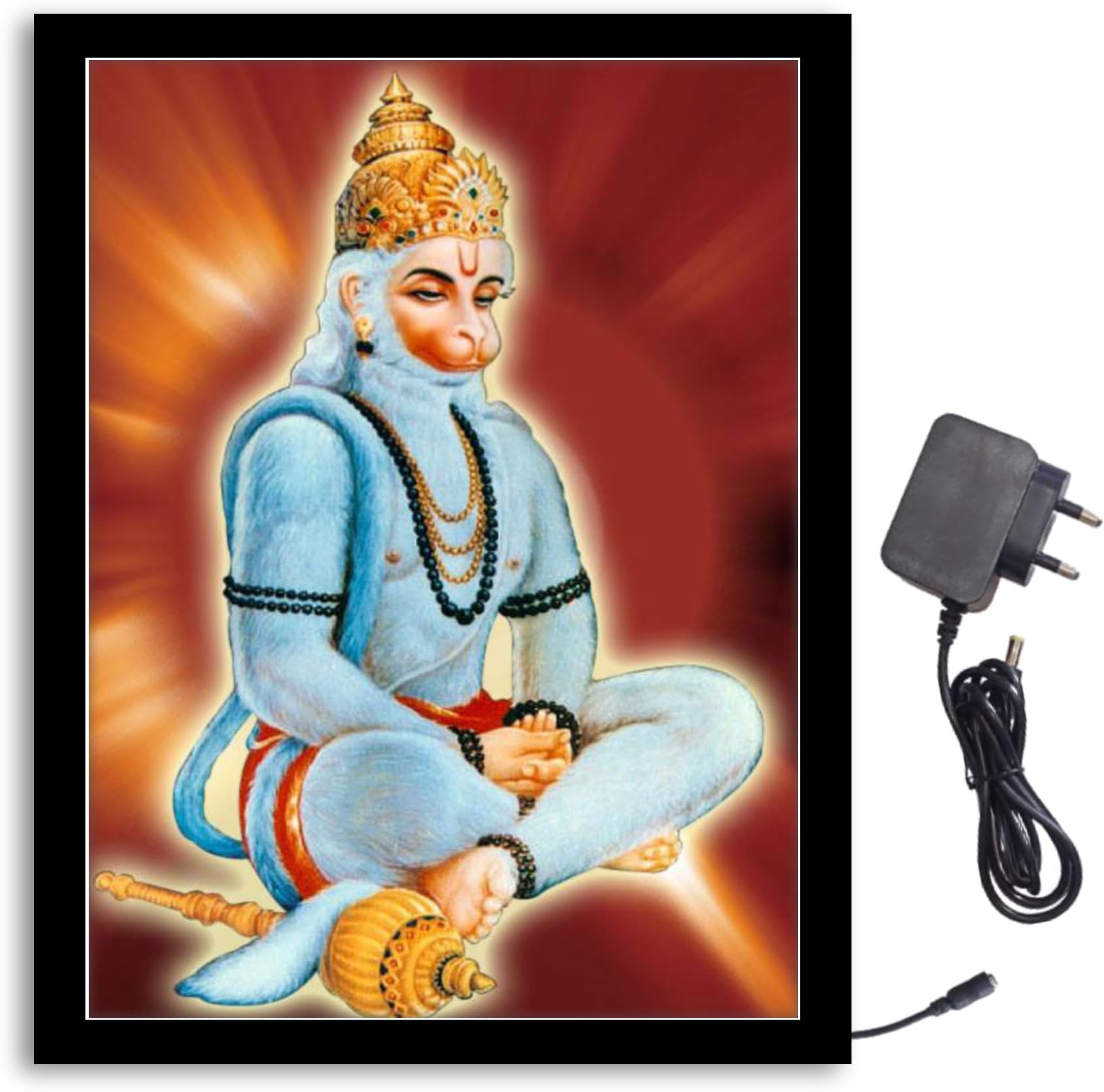 NOKKES Panchmukhi Hanuman Ji Light Photo Frame 8X10 inch Led Light photo Frame With Light Adaptor Led Light Photo Frame Black Color Photo Frame_AQW240