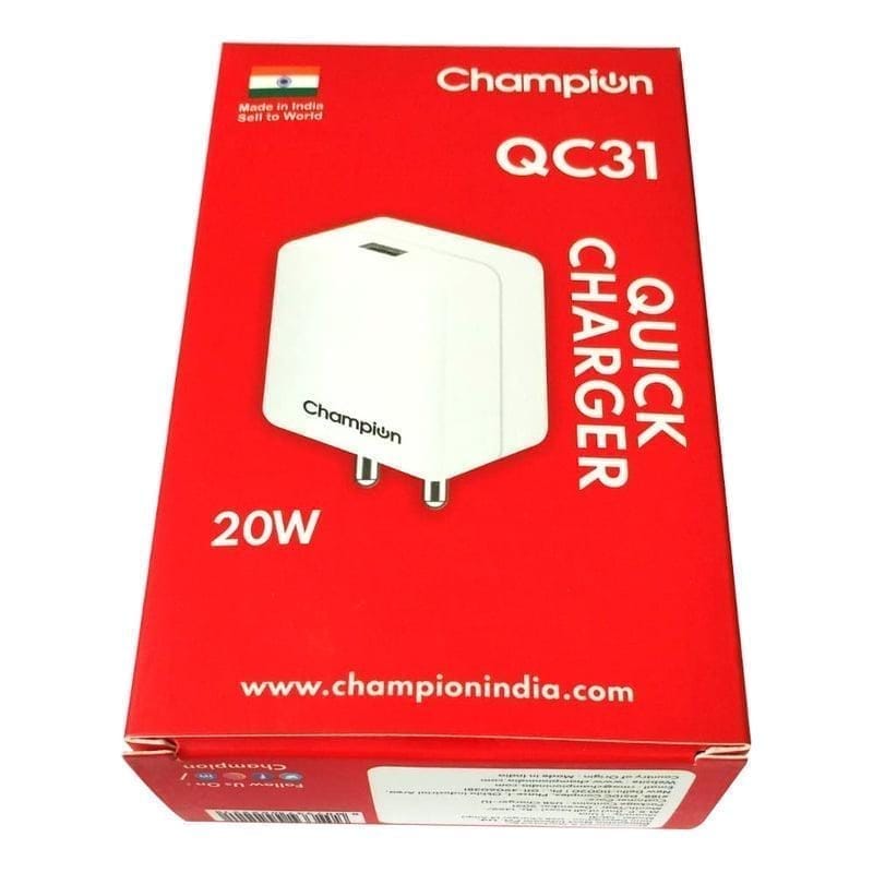 Champion Quick Charging 20W Charger | Wall Adapter (White)