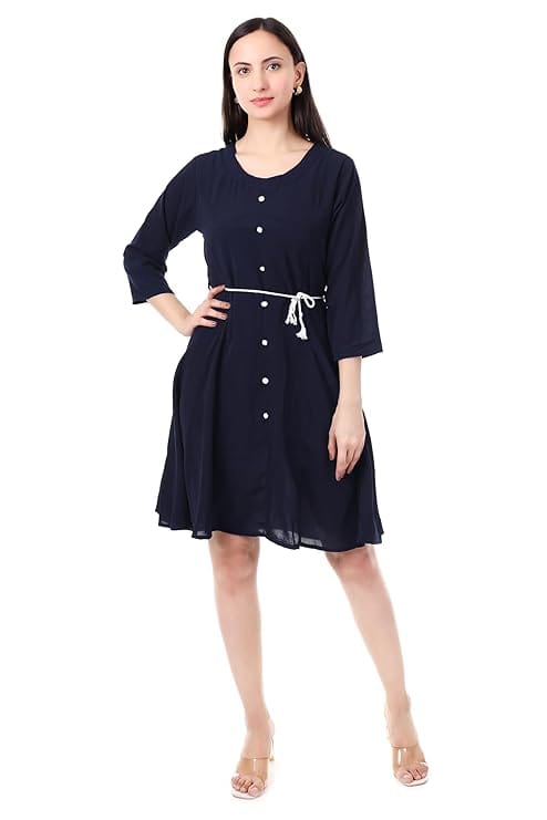 MR ANDERSONS Women’s Button Down Dress with Belt Fit and Flare Knee Length