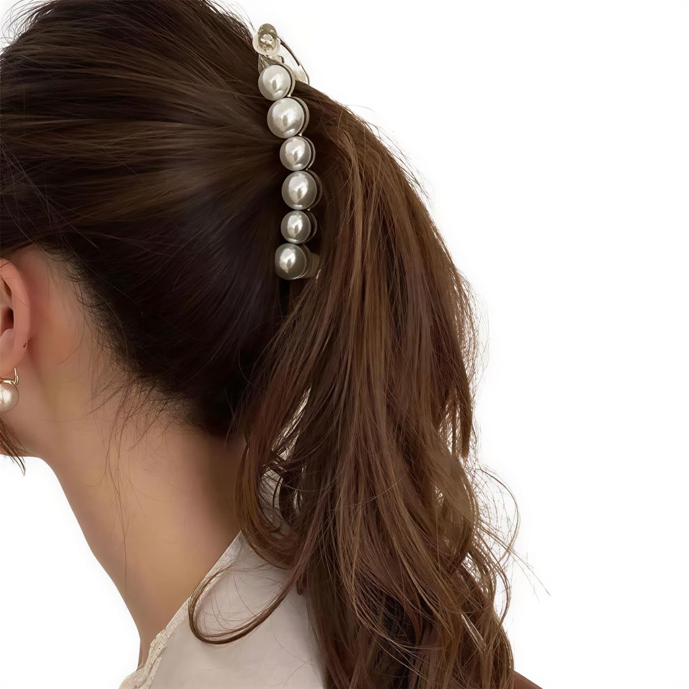 2 Pcs Pearl Hair Clip Banana Clips Ponytail Holder Banana Hair Clips