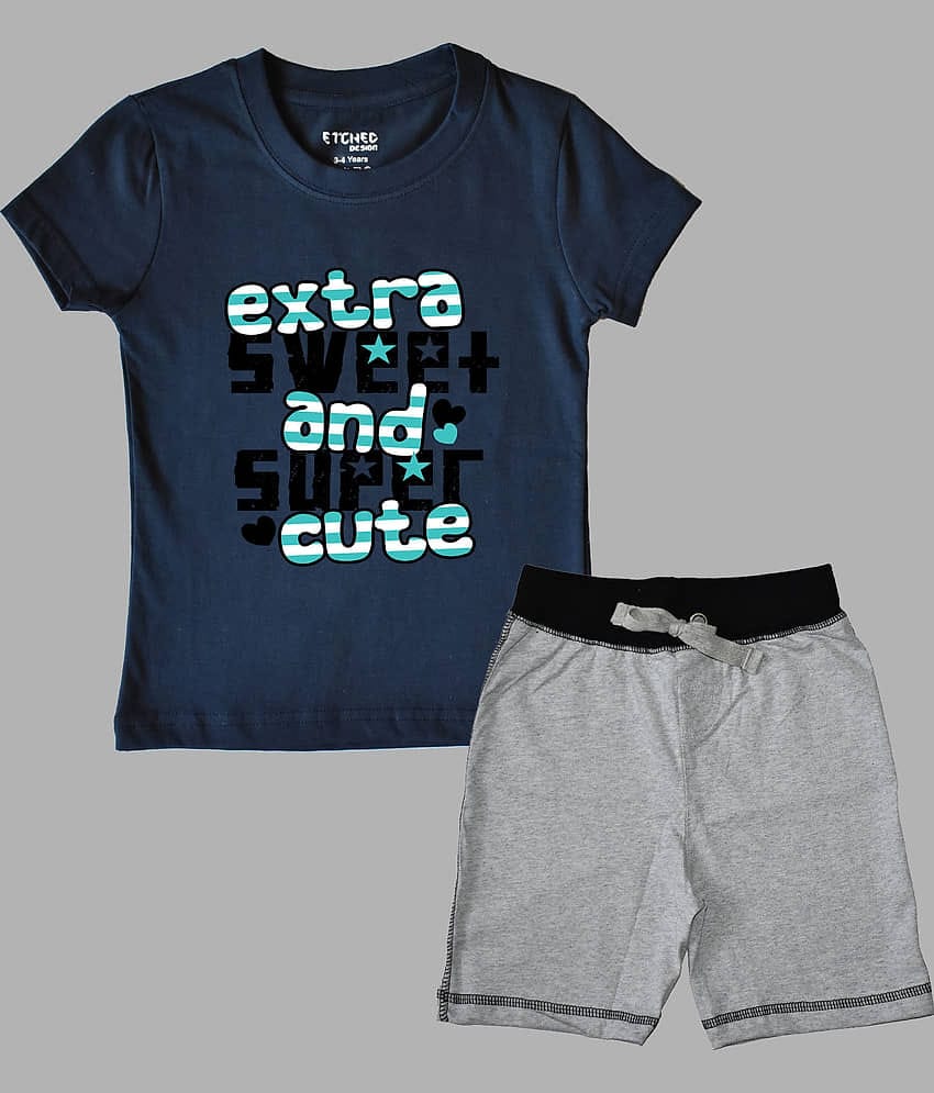 ETCHED DESIGN Pack of 1 Boys Cotton T-Shirt & Shorts Set ( Multicolor )
