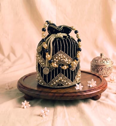 Handcrafted Zardozi Velvet Potli Bag