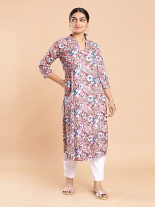 Kalyan Silks Multi Color Floral Designed Pastel Pink Kurti Top