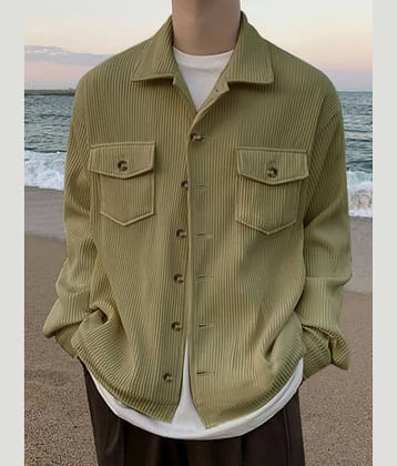 Eyebogler Poly Cotton Oversized Fit Striped Full Sleeves Men's Casual Shirt - Green ( Pack of 1 )
