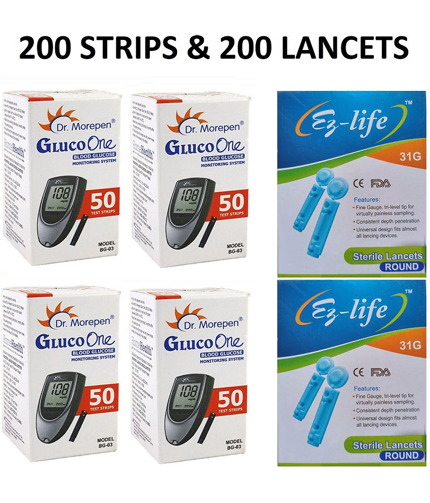 Dr. Morepen Gluco One Bg03 [ 200 Strips + 200 Lancets ]