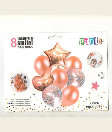 8 Pcs Party RoseGold Theme Latex, Confetti and Foil Balloons for Theme Party Birthday Decoration
