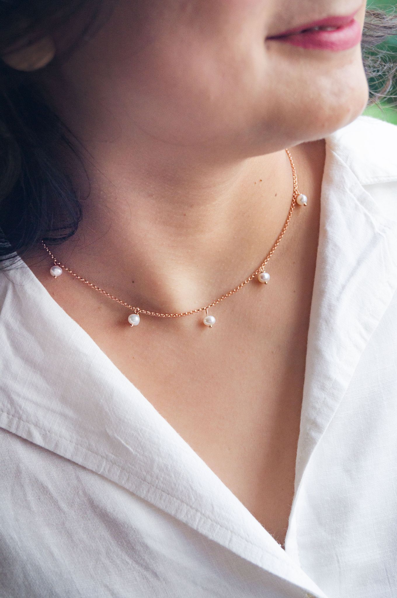 Pearl Charming Rose Gold Plated Sterling Silver Chain Necklace-Rose / 16 inches adjustable upto 18 inches