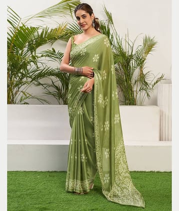 Samah Chiffon Printed Saree With Unstitched Blouse Piece ( Pink )