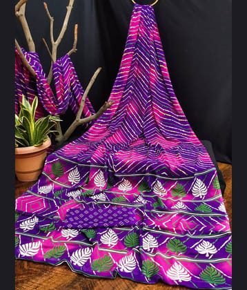 Kanooda Prints Georgette Printed Saree With Unstitched Blouse Piece ( Purple )