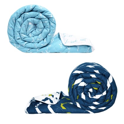 Light Blue And Navy Blue Abstract Microfiber Comforter Combo For Single Bed-Single / Light Blue / LX1101_1151