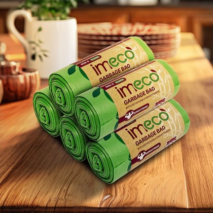 Imeco Leakproof Biodegradable Garbage Bags with Drawstring (Small, 30 Sheets, Pack of 5) | Eco-Friendly & Tear-Resistant Waste Management