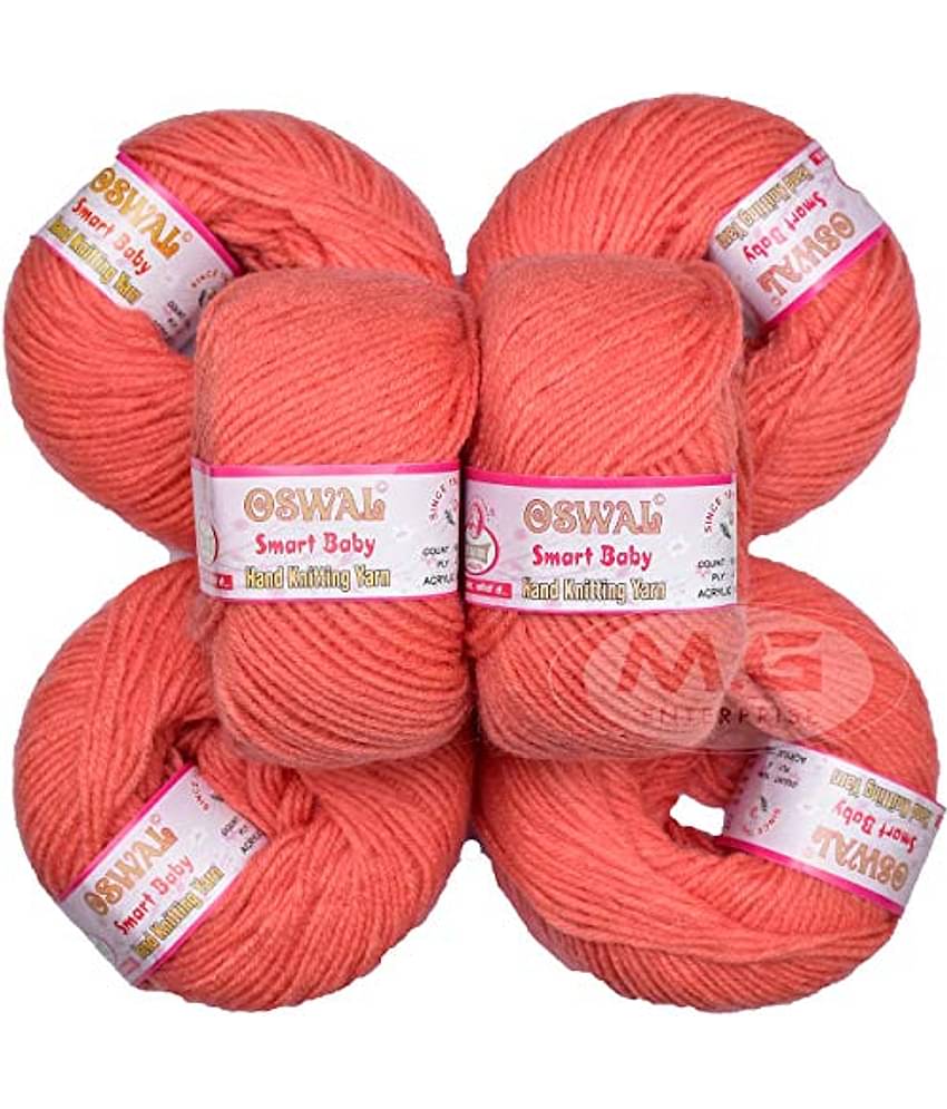 Oswal 100% Acrylic Wool Salmon (6 pc) Smart Baby 4 ply Wool Ball Hand Knitting Wool/Art Craft Soft Fingering Crochet Hook Yarn, Needle Knitting Yarn Thread Dyed