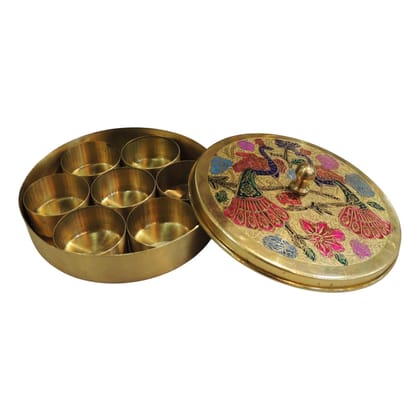 Brass Spice Box (Masala Dabba) | Traditional Kitchen Storage, Height : 1.5 Inch (ZMAS585 N)