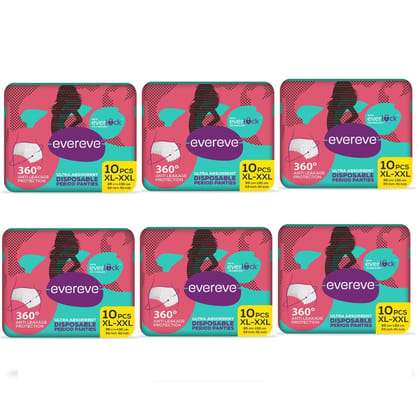 Evereve Ultra Absorbent Disposable Period Panties, Xl-Xxl, 6X10's Pack, 0% Leaks, Sanitary Protection For Women & Girls, Maternity Delivery Pads, 360? Protection, Postpartum & Overnight Use, Heavy Flow, Pack Of 60