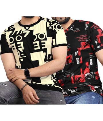 FABRIPPLE Polyester Regular Fit Printed Half Sleeves Men's Round T-Shirt - Multicolor ( Pack of 2 )
