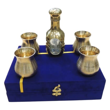 Brass Antique Jug with 4 Glass Set | Royal Drinkware Gift, Height : 6.5 Inch (BMAS309 A)