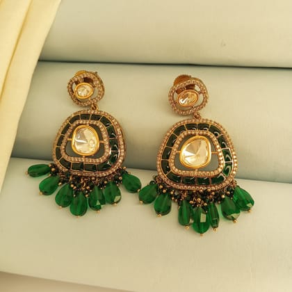 Victorian Polki emrald dangle earrings