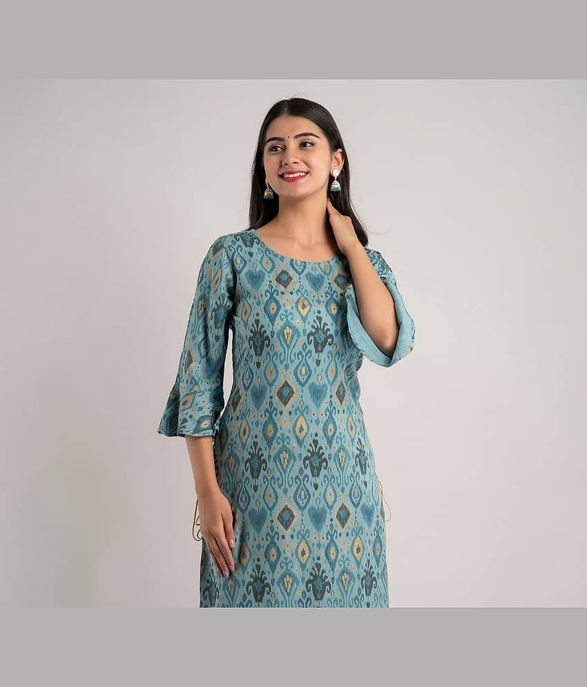 MAUKA - Turquoise Rayon Women's Straight Kurti ( Pack of 1 )