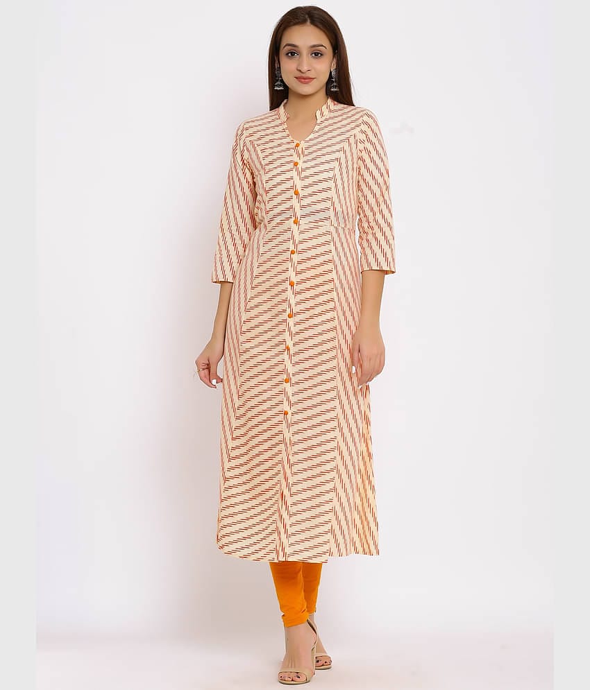 FabbibaPrints - Orange Cotton Blend Women's Front Slit Kurti ( Pack of 1 )