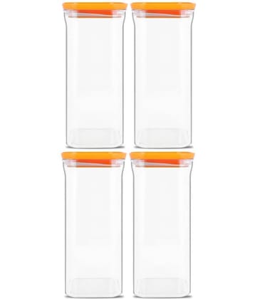 HomePro - Square Container | Airtight | Silicone Cap | Orange | Plastic Utility Container | Set of 4 - 1500 ml