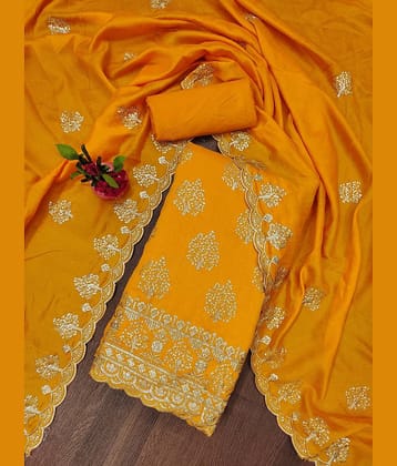 Rangtulika Ethnics Unstitched Cotton Embroidered Dress Material - Yellow ( Pack of 1 )