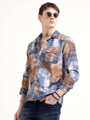 Enigmatic Multi Splash Grey Overshirt-XL / Brown