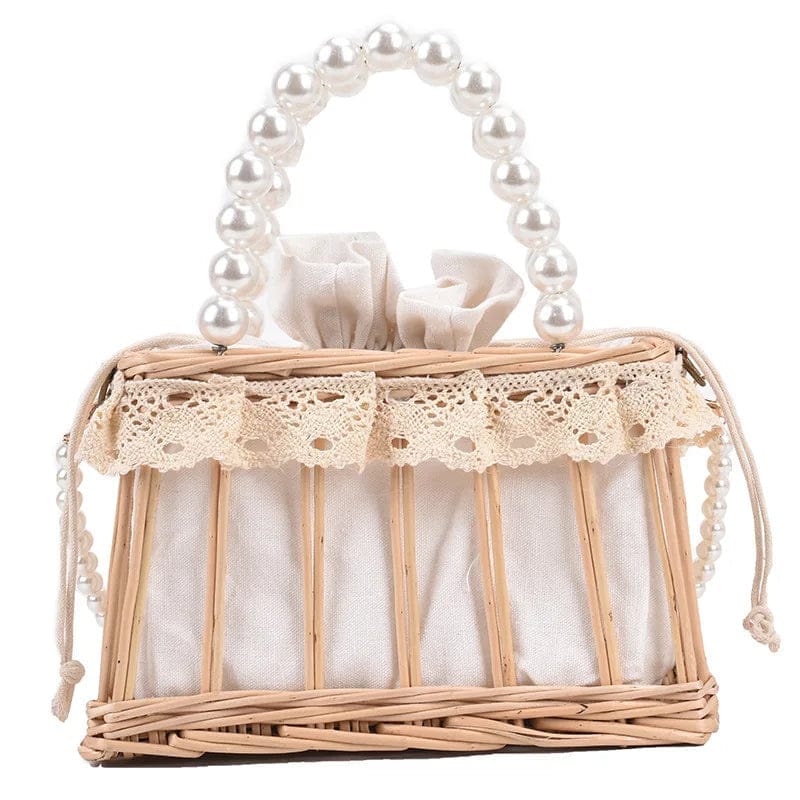 Rattan Braided handbag Chain Pearl girl bags Seaside holiday bag ins hot Braided crossbody bag