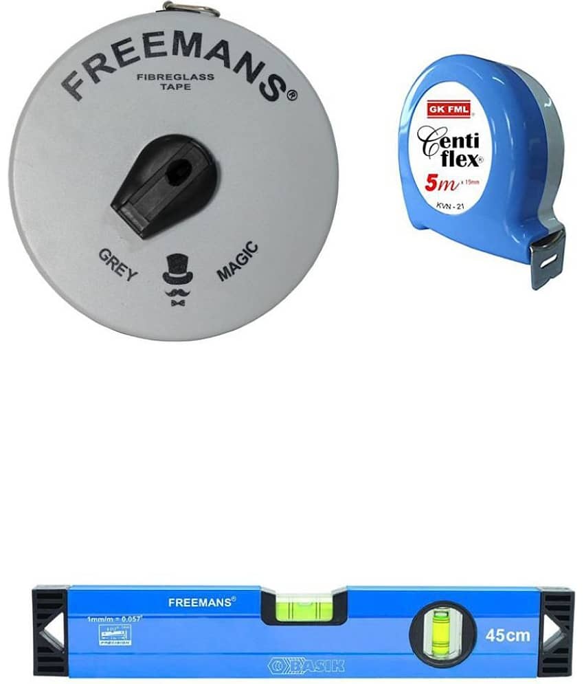 Freemans Grey Magic 15 Mtr Measuring Tape/Centi Flex 5 Mtr Measuring Tape/Spirt Level 45 cm.