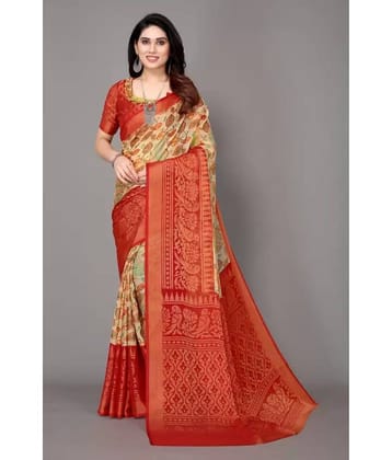 Sitanjali Lifestyle Brasso Printed Saree With Unstitched Blouse Piece ( Multicolour )