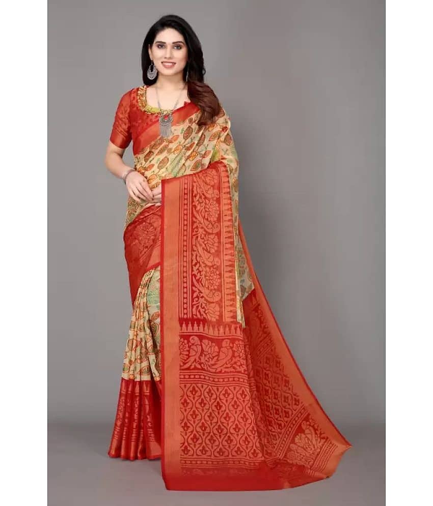 Sitanjali Lifestyle Brasso Printed Saree With Unstitched Blouse Piece ( Multicolour )