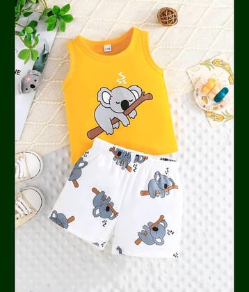 MUSNAH GARMENTS Pack of 2 Unisex for Baby Cotton T-Shirt & Shorts ( White & Yellow )