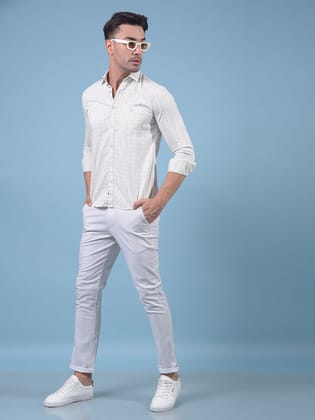 Cream Printed 100% Cotton Shirt-S / Cream