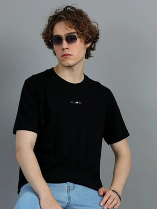Men Black Brand Logo Solid Regular Fit T-Shirt-XXL