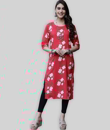 7Threads Crepe Printed Straight Women's Kurti - Red ( Pack of 1 )