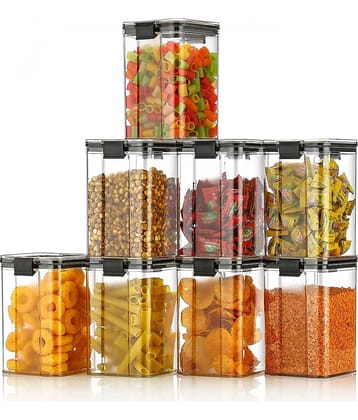 Analog Kitchenware Dal/Pasta/Grocery Plastic Black Food Container ( Set of 8 )