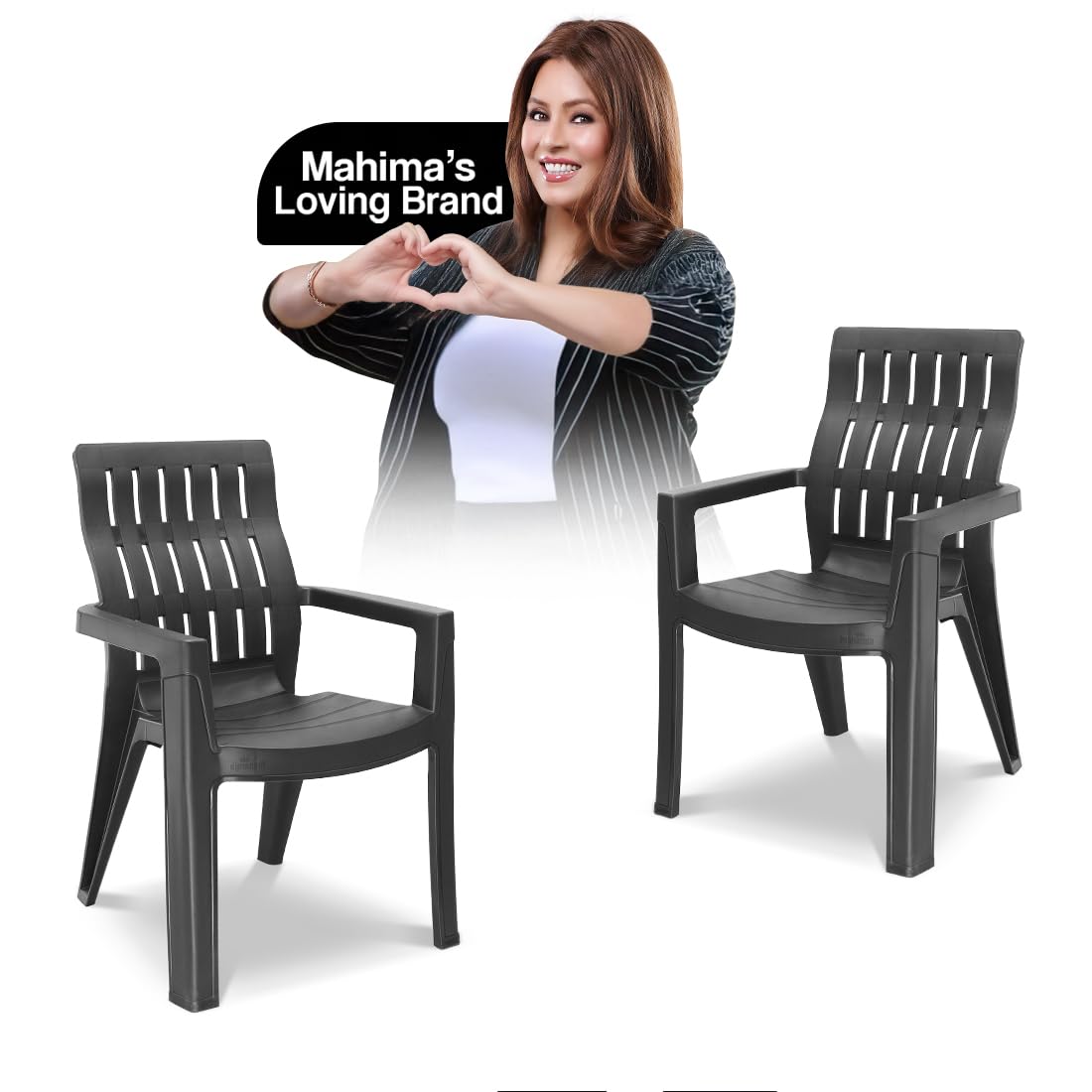 MAHARAJA Plastic Chair Set, Chair for Living Room, Home, Plastic Chair for Home with Arm Rest/Modern Stylish Design with Glossy & Matte Finish Bearing Capacity 200Kg. (Black, Pack of 2)