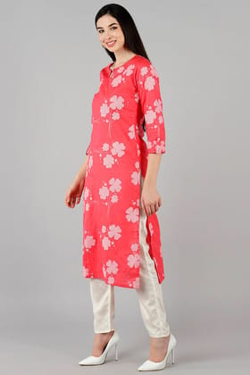 Pink Cotton Straight Kurta VCK8539