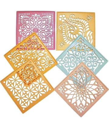 PRANSUNITA Plastic Laser Cutted Rangoli Plastic Stencil Tools, Size 8 x 8-inch ( Pack of 6 )