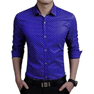 Fashlook Printed Curved Collar Regular Fit Cotton Blend Casual Blue///Beige Shirt For Mens