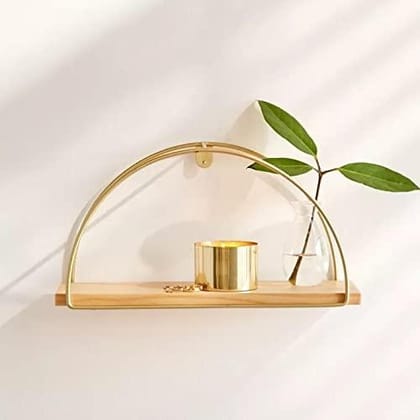 Golden D Shape Floating Shelve Wall Mounted, Rustic Wood mat Golden Color Wall Shelves Set for Bedroom, Bathroom, Living Room, Kitchen (Golden Color with MAT Finish)