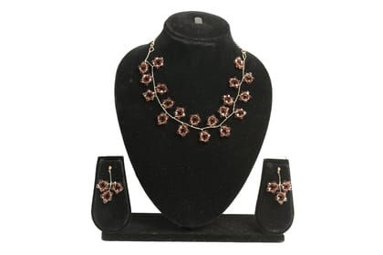Colour Rondelle Beads Necklace, With Drop Earrings-Brown