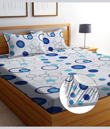 SHOMES Cotton Floral Fitted 1 Bedsheet with 2 Pillow Covers ( Double Bed ) - Off White