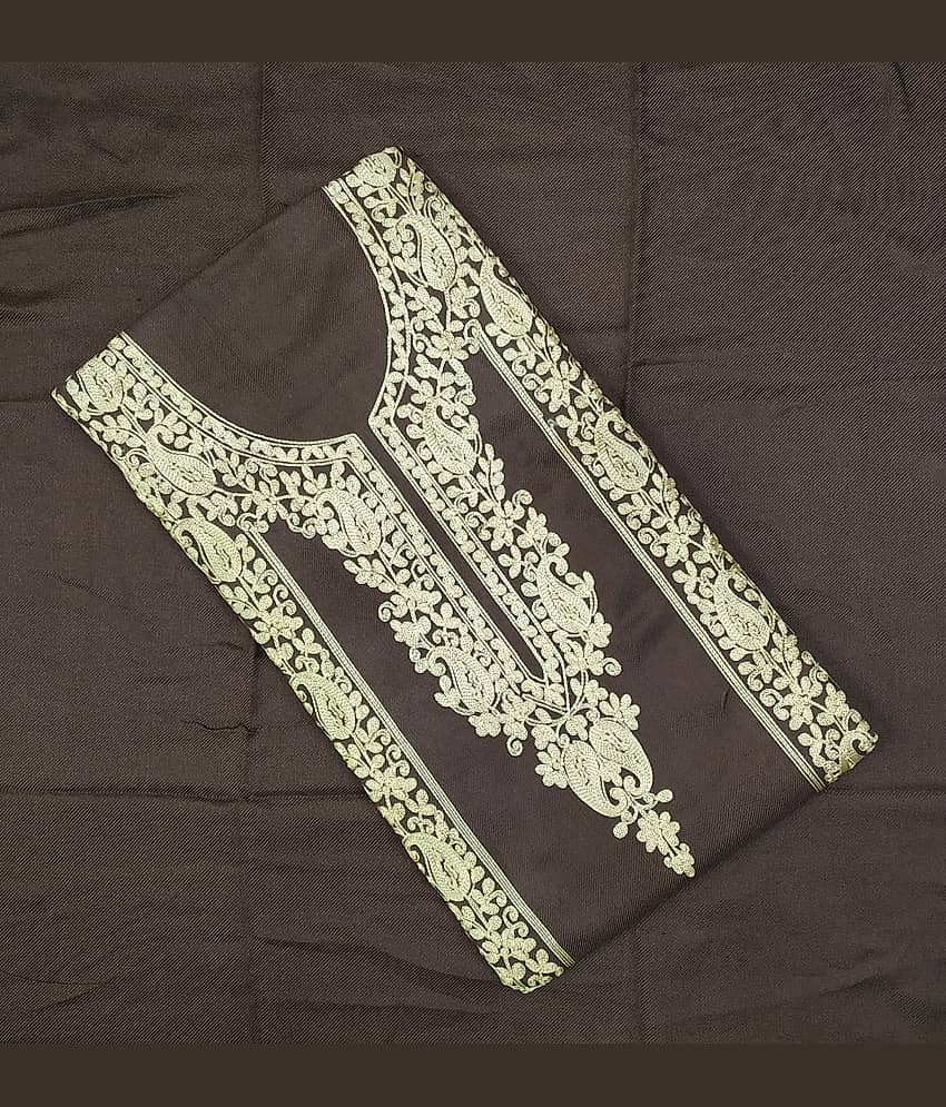 KASHMIRI Unstitched Woollen Embroidered Dress Material - Brown ( Pack of 1 )